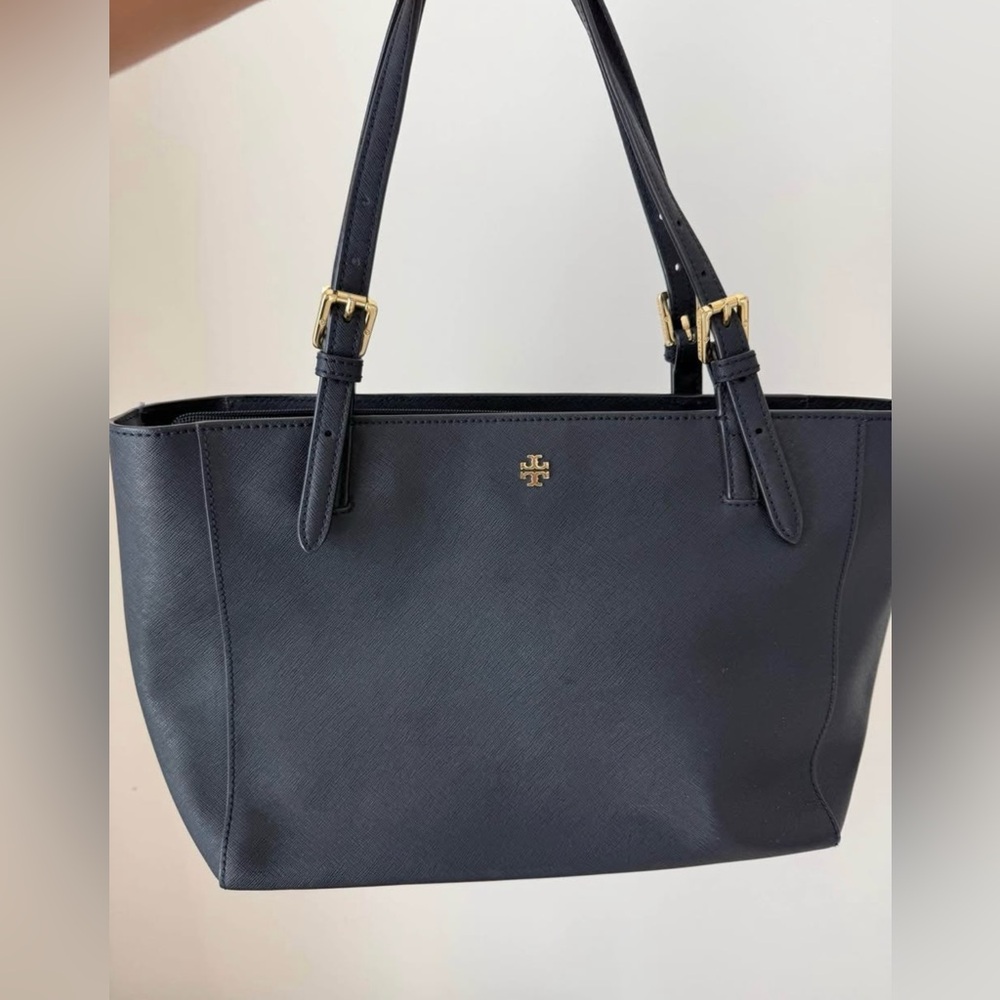 Tory Burch Dark Blue Tote with Gold Accents